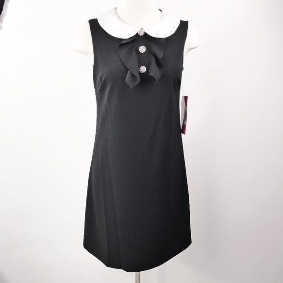 Embellished Peter Pan Collar Crepe Crepe Dress - 7 - Picture 3 of 8
